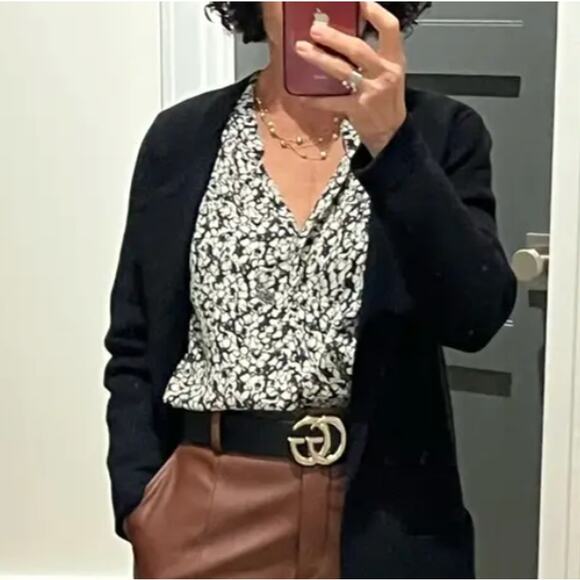 Zadig & Voltaire Black Floral Button Down Shirt MEDIUM Logo Banded Designer $258 - Picture 9 of 12